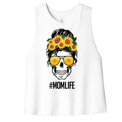 Mom Life Sunflower Skull Women's Racerback Cropped Tank