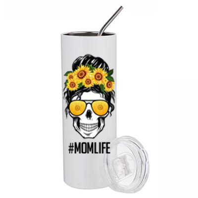 Mom Life Sunflower Skull Stainless Steel Tumbler