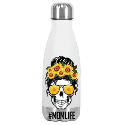 Mom Life Sunflower Skull Stainless Steel Insulated Water Bottle