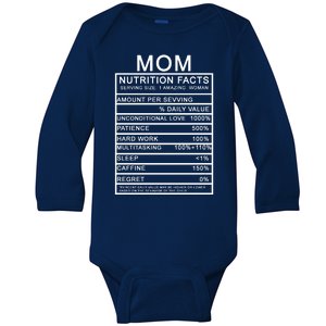 Mom Nutritional Facts Funny Baby Long Sleeve Bodysuit