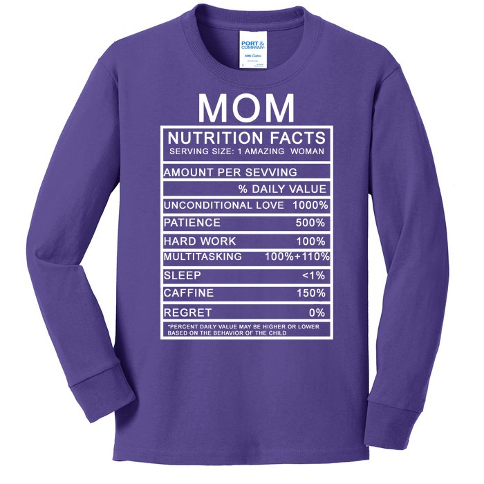 Mom Nutritional Facts Funny Kids Long Sleeve Shirt