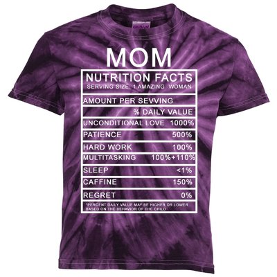 Mom Nutritional Facts Funny Kids Tie-Dye T-Shirt