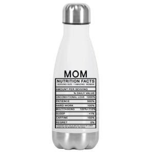 Mom Nutritional Facts Funny Stainless Steel Insulated Water Bottle