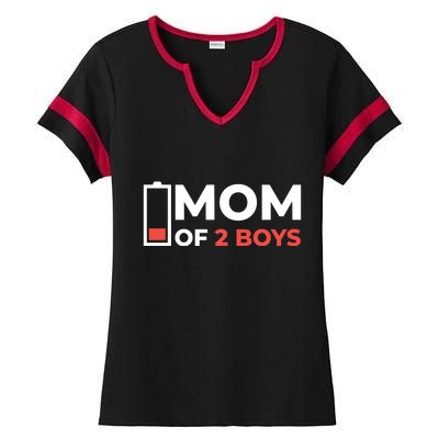 Mom Of 2 Boys Low Battery Ladies Halftime Notch Neck Tee