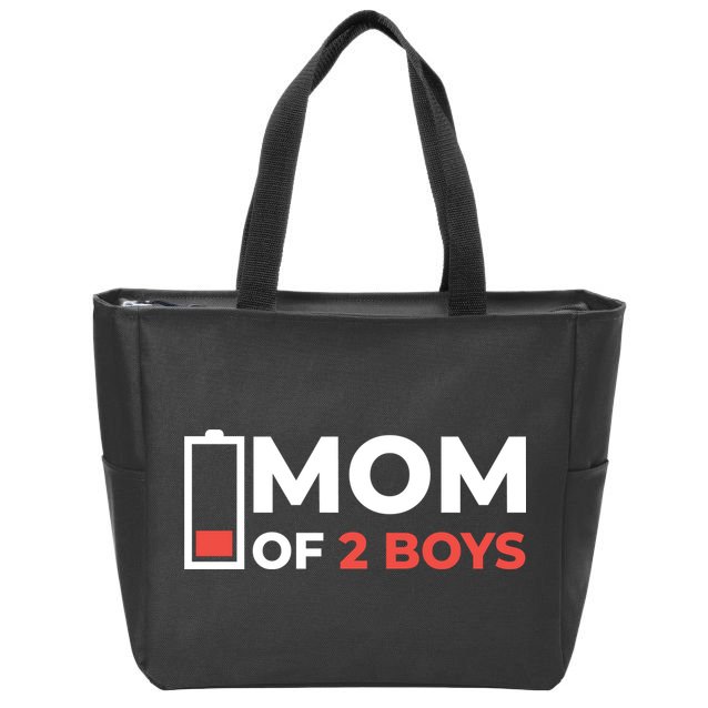 Mom Of 2 Boys Low Battery Zip Tote Bag