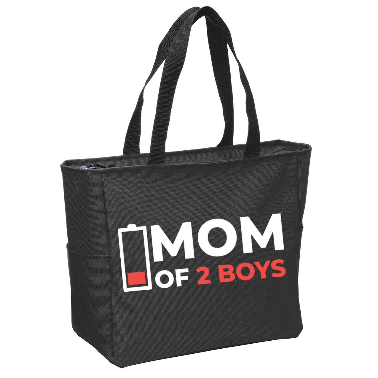 Mom Of 2 Boys Low Battery Zip Tote Bag