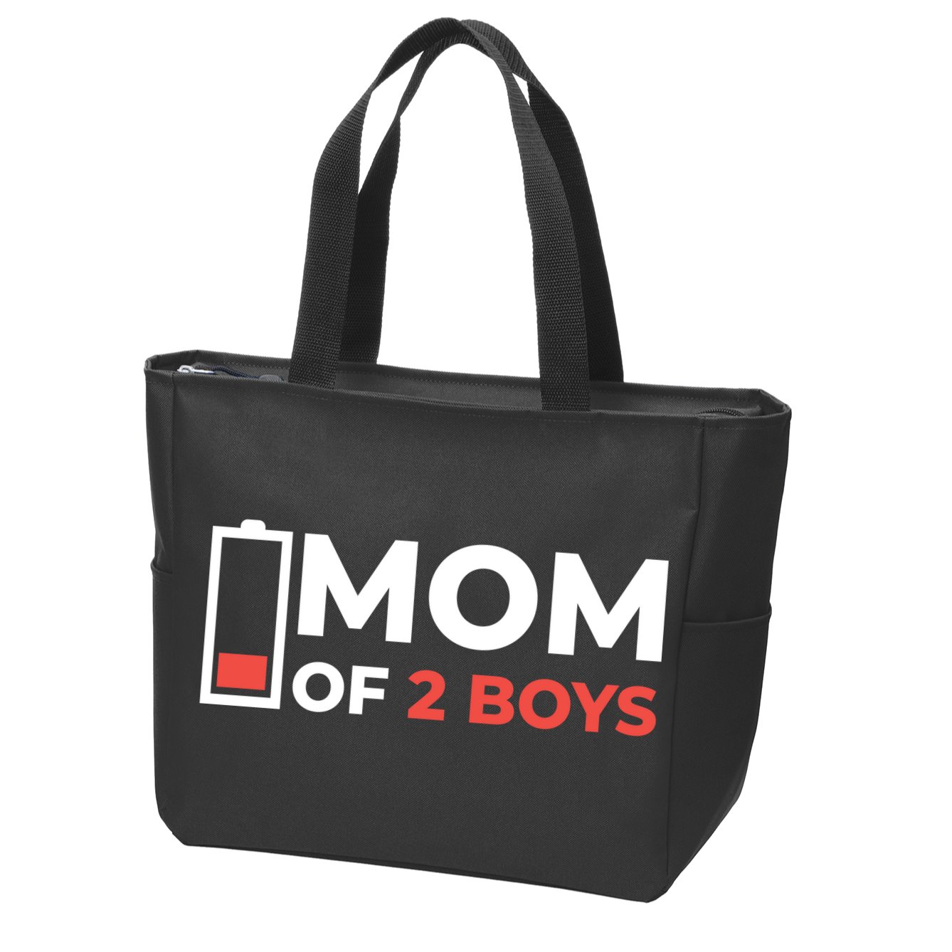 Mom Of 2 Boys Low Battery Zip Tote Bag