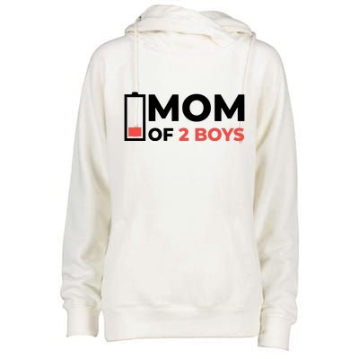 Mom Of 2 Boys Low Battery Womens Funnel Neck Pullover Hood