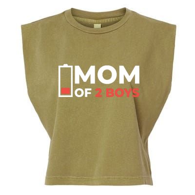 Mom Of 2 Boys Low Battery Garment-Dyed Women's Muscle Tee