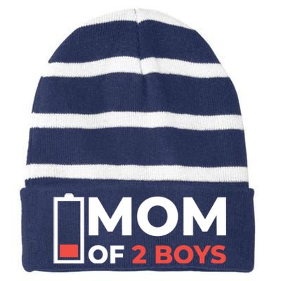 Mom Of 2 Boys Low Battery Striped Beanie with Solid Band