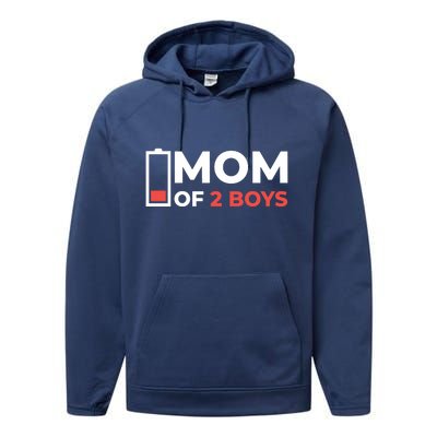 Mom Of 2 Boys Low Battery Performance Fleece Hoodie