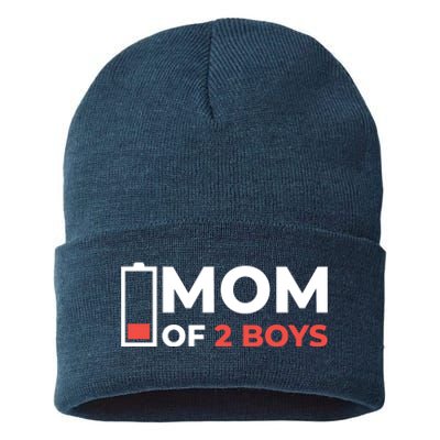 Mom Of 2 Boys Low Battery Sustainable Knit Beanie