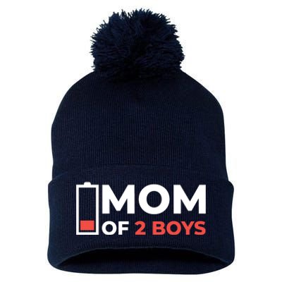 Mom Of 2 Boys Low Battery Pom Pom 12in Knit Beanie