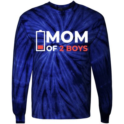 Mom Of 2 Boys Low Battery Tie-Dye Long Sleeve Shirt