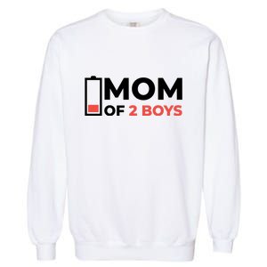 Mom Of 2 Boys Low Battery Garment-Dyed Sweatshirt