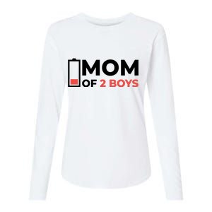 Mom Of 2 Boys Low Battery Womens Cotton Relaxed Long Sleeve T-Shirt