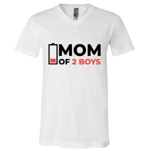 Mom Of 2 Boys Low Battery V-Neck T-Shirt