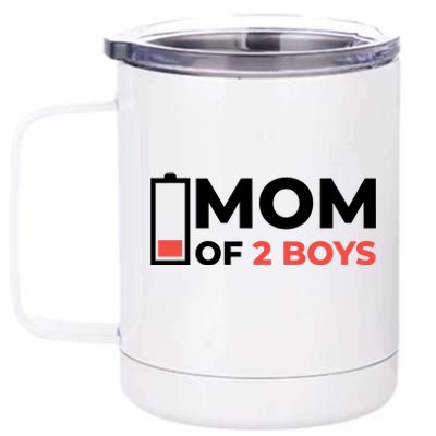 Mom Of 2 Boys Low Battery 12 oz Stainless Steel Tumbler Cup