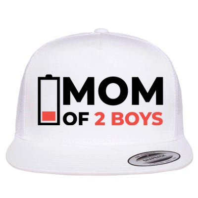 Mom Of 2 Boys Low Battery Flat Bill Trucker Hat