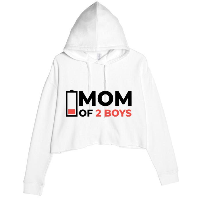 Mom Of 2 Boys Low Battery Crop Fleece Hoodie