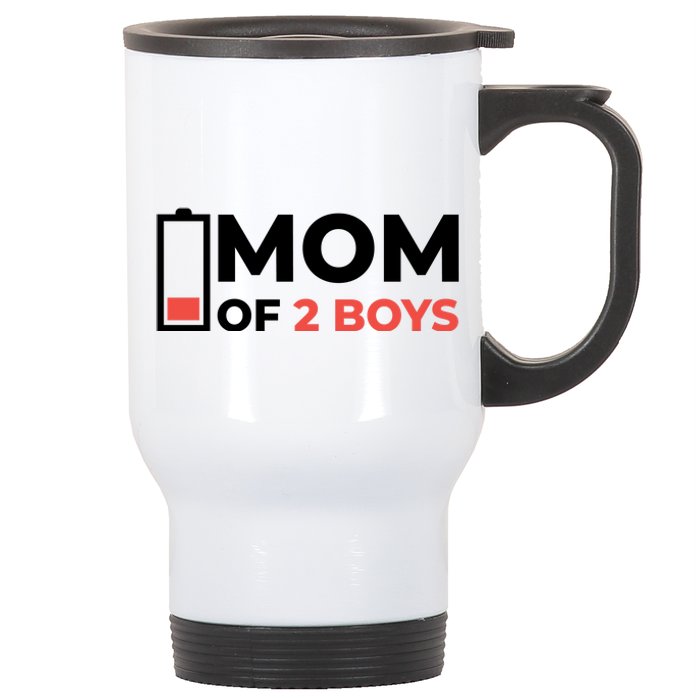 Mom Of 2 Boys Low Battery Stainless Steel Travel Mug