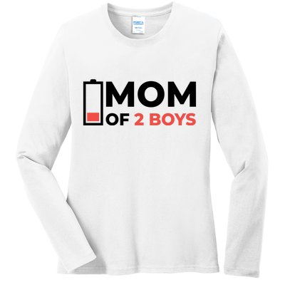 Mom Of 2 Boys Low Battery Ladies Long Sleeve Shirt