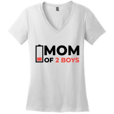 Mom Of 2 Boys Low Battery Women's V-Neck T-Shirt