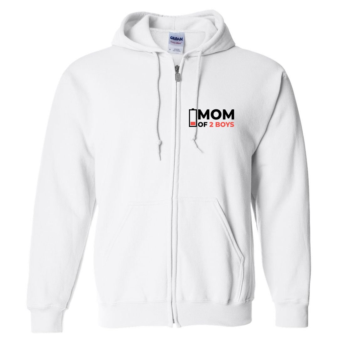 Mom Of 2 Boys Low Battery Full Zip Hoodie