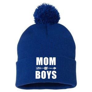 Mom of Boys Cute Mother's Day Pom Pom 12in Knit Beanie