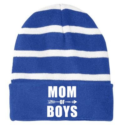 Mom of Boys Cute Mother's Day Striped Beanie with Solid Band