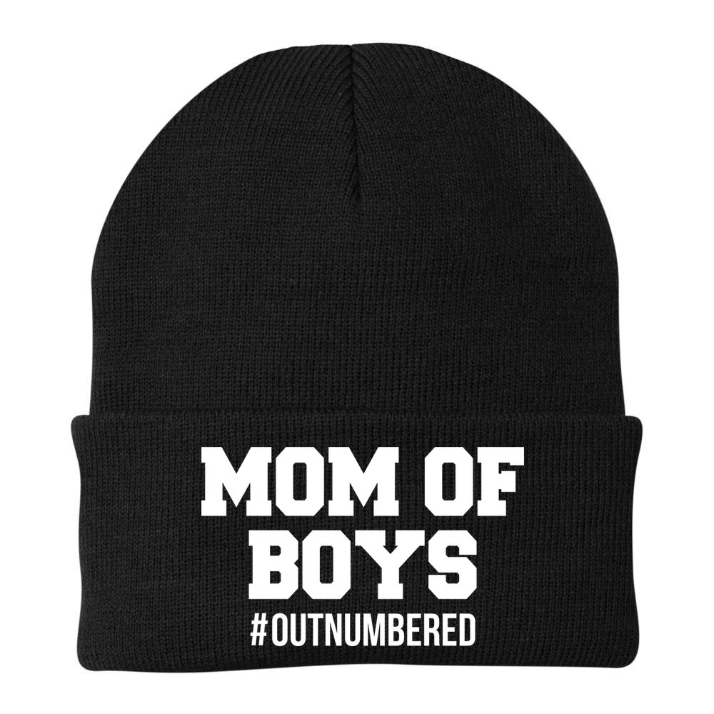 Mom of Boys Hashtag Out Numbered Beanie