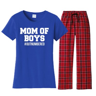 Mom of Boys Hashtag Out Numbered Women's Flannel Pajama Set