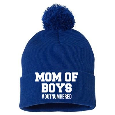 Mom of Boys Hashtag Out Numbered Pom Pom 12in Knit Beanie