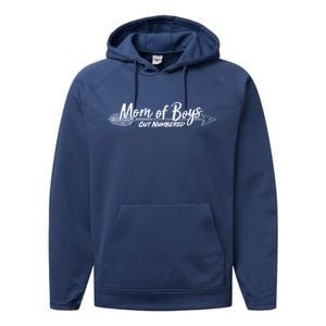 Mom Of Boys Outnumbered  Performance Fleece Hoodie