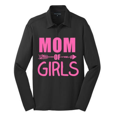 Mom of Girls Cute Mother's Day Silk Touch Performance Long Sleeve Polo