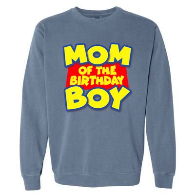 Mom of the Birthday Boy Spoof Toy Logo Garment-Dyed Sweatshirt