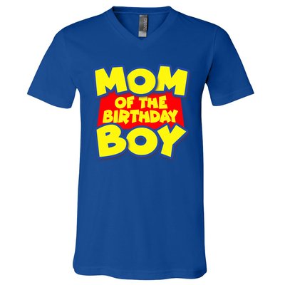 Mom of the Birthday Boy Spoof Toy Logo V-Neck T-Shirt