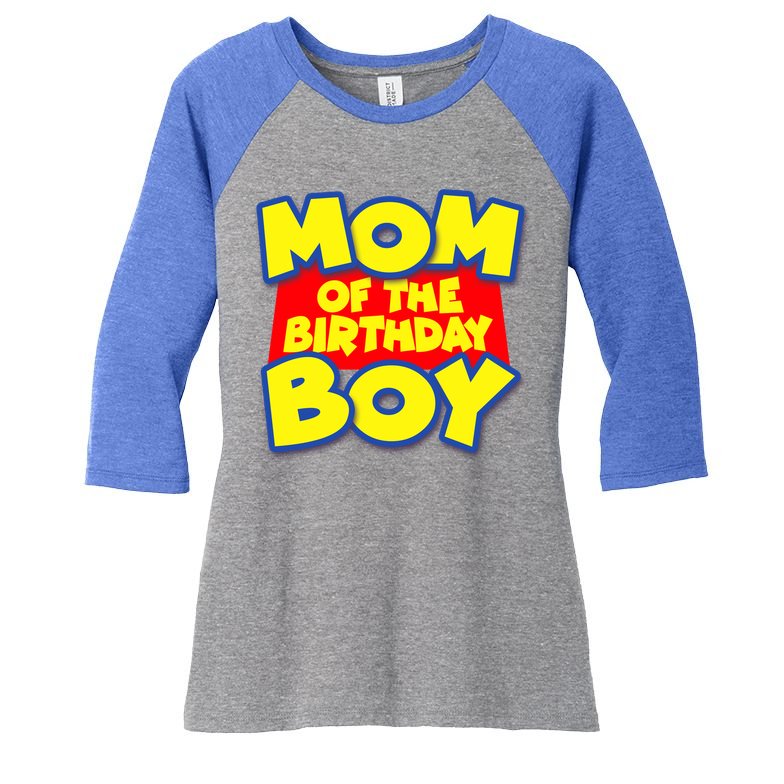 Mom of the Birthday Boy Spoof Toy Logo Women's Tri-Blend 3/4-Sleeve Raglan Shirt