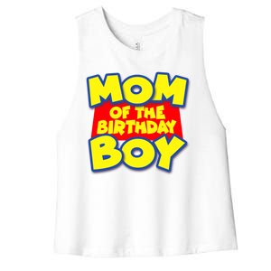 Mom of the Birthday Boy Spoof Toy Logo Women's Racerback Cropped Tank