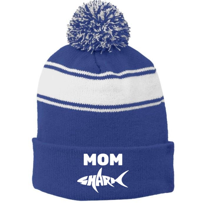 Mom Shark Stripe Pom Pom Beanie