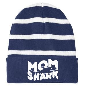 Mom Shark Funny Cute Striped Beanie with Solid Band