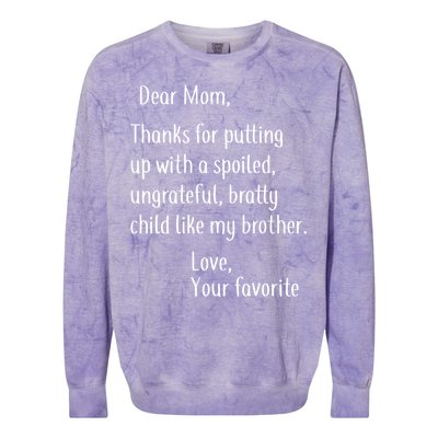 Mom Thanks For Putting Up With My Brother Colorblast Crewneck Sweatshirt