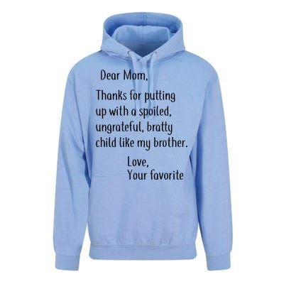 Mom Thanks For Putting Up With My Brother Unisex Surf Hoodie