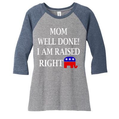 Mom Well Done You Raised Me Right Funny Pro Republican Women's Tri-Blend 3/4-Sleeve Raglan Shirt