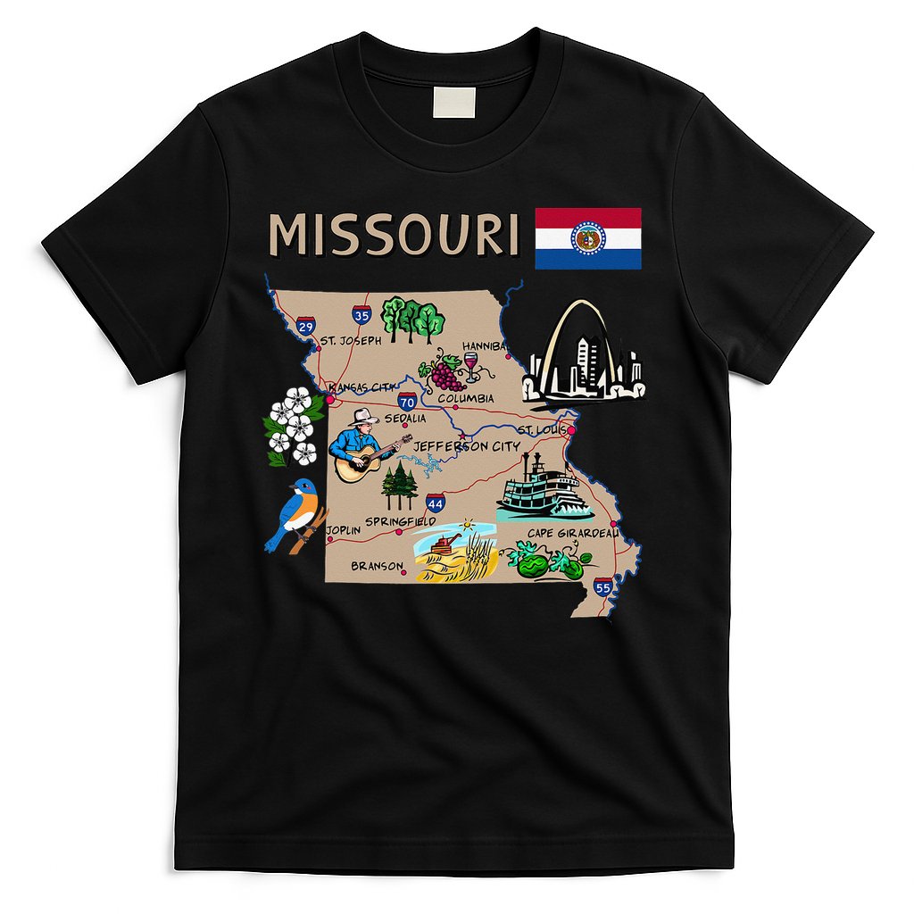 Map of Missouri Landmarks major cities roads flag T-Shirt