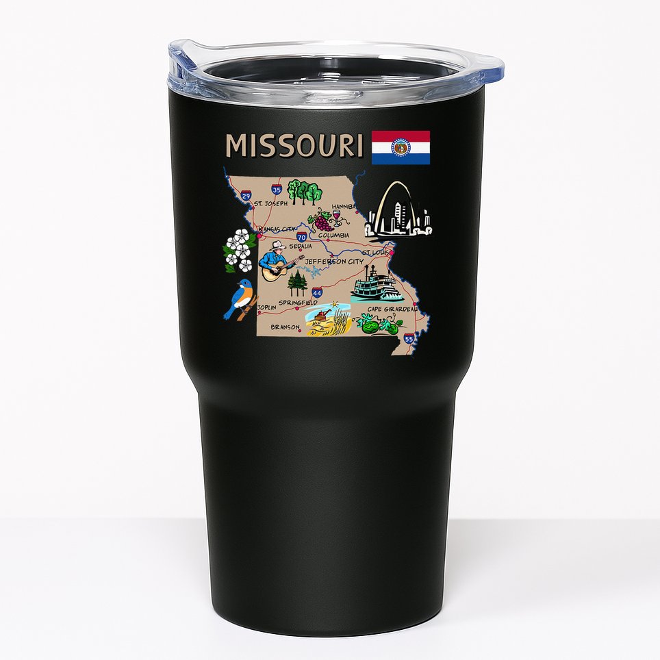 Map of Missouri Landmarks major cities roads flag Tumbler
