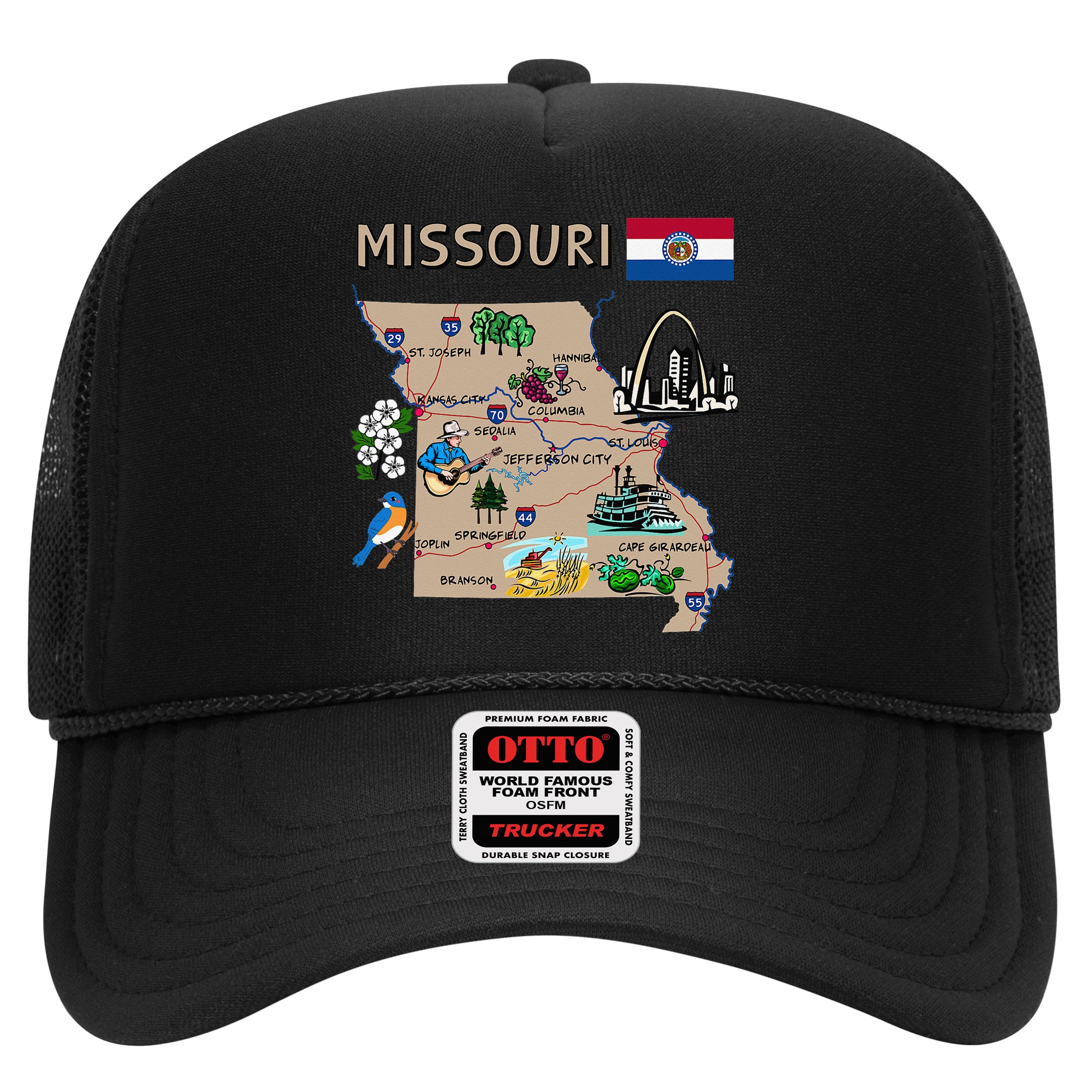 Map of Missouri Landmarks major cities roads flag Hat