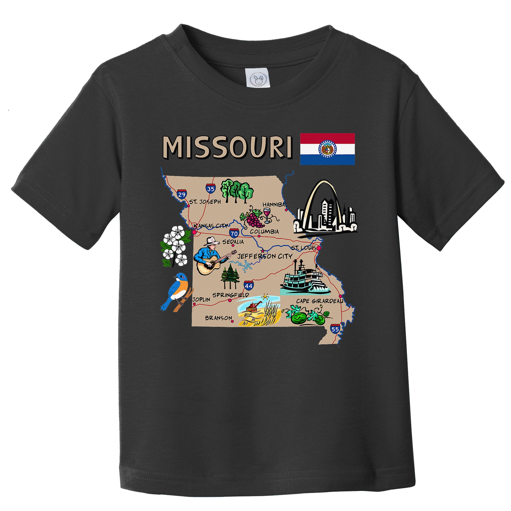 Map of Missouri Landmarks major cities roads flag Toddler T-Shirt