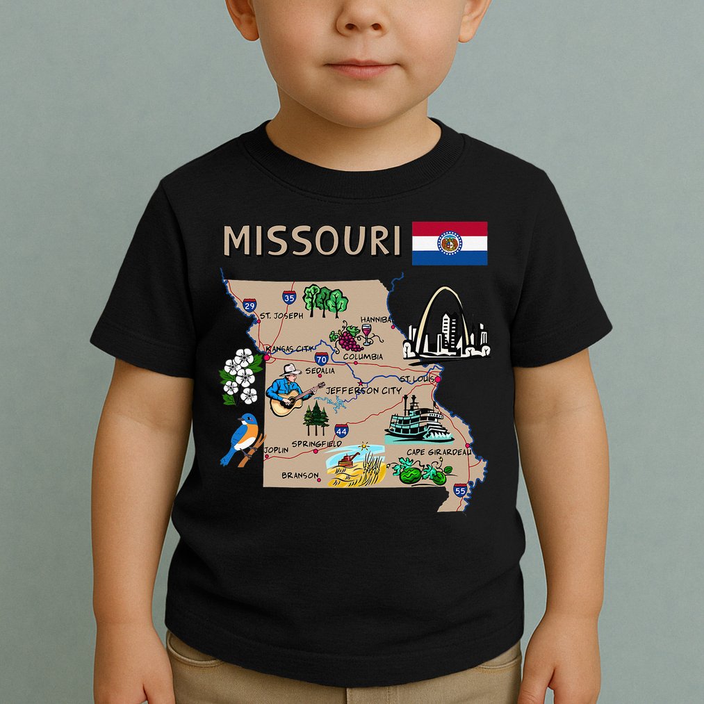 Map of Missouri Landmarks major cities roads flag Toddler T-Shirt