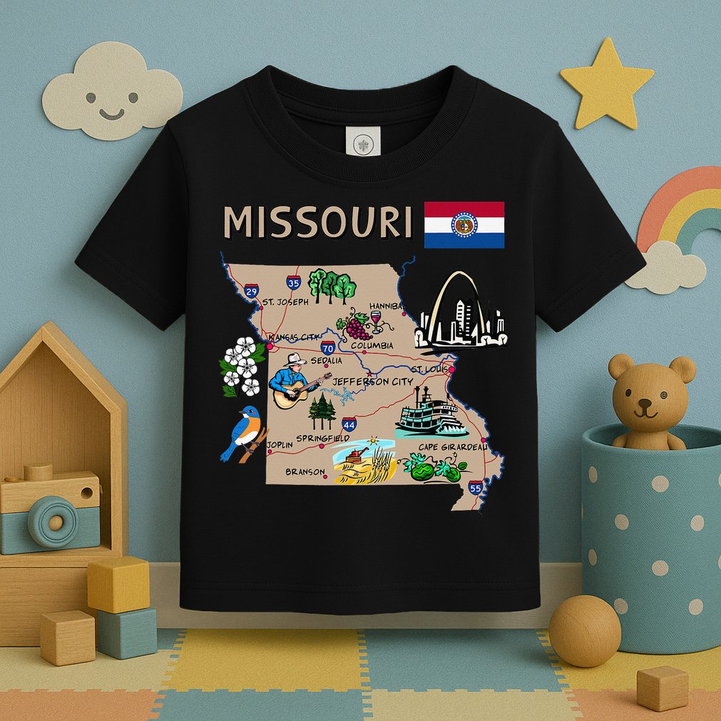 Map of Missouri Landmarks major cities roads flag Toddler T-Shirt